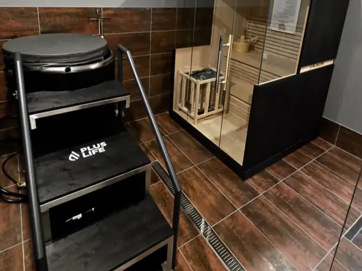 The academy recovery room with a traditional sauna and ice bath
